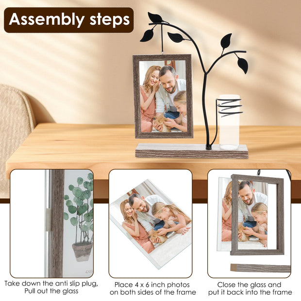 4x6 Picture Frame with Stand and Glass Vase for Flowers Plants Double Sided 4x6 Photo Frame  room Home decoration decor