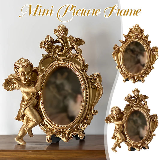 Antique European Gold Resin Photo Frame – Carved Embossed Wall & Table Décor