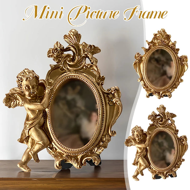 Antique European Photo Frame Gold Color Carved Embossed Resin Picture Frame Holder Wall Hanging Home Decoration Ornament Crafts