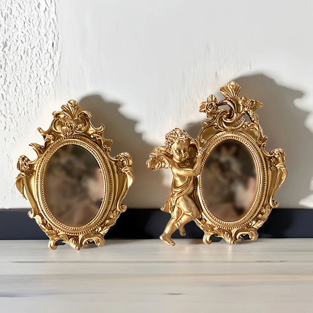 Antique European Photo Frame Gold Color Carved Embossed Resin Picture Frame Holder Wall Hanging Home Decoration Ornament Crafts