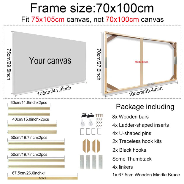 30x40 40x50 60x90cm Canvas Frame Wooden Frames Wooden Photo Oil Painting Canvas Diamond Painting Frames Canvas Wood Wall Frame