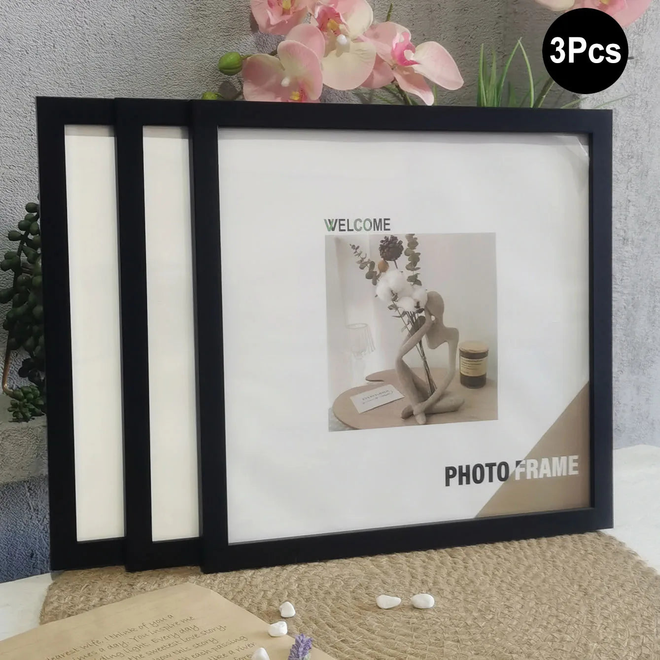 3Pcs Wood Square Photo Frames For Wall Hanging